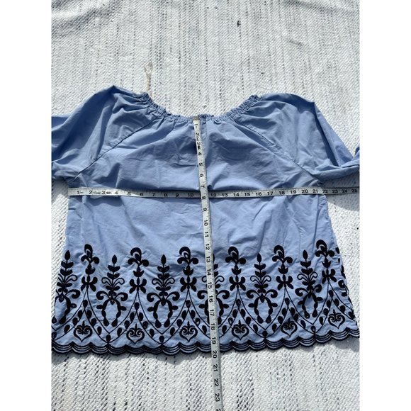 Time and Tru Shirt Large 12-14 Blue Embroidered Floral Ribbon Sleeve Boho Womens - Picture 10 of 10